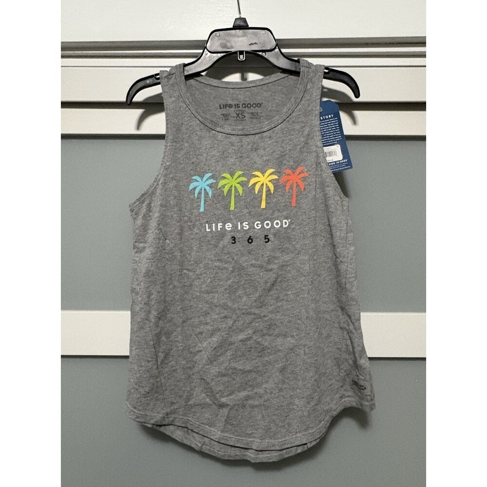 Life is Good High Low Crush Palm Trees 365 Heather Gray tank top shirt sz XS NWT